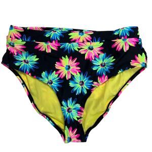 California Waves Gerber Daisy High Wasit Banded Bikini Bottoms Plus Sz 1 (16/18)